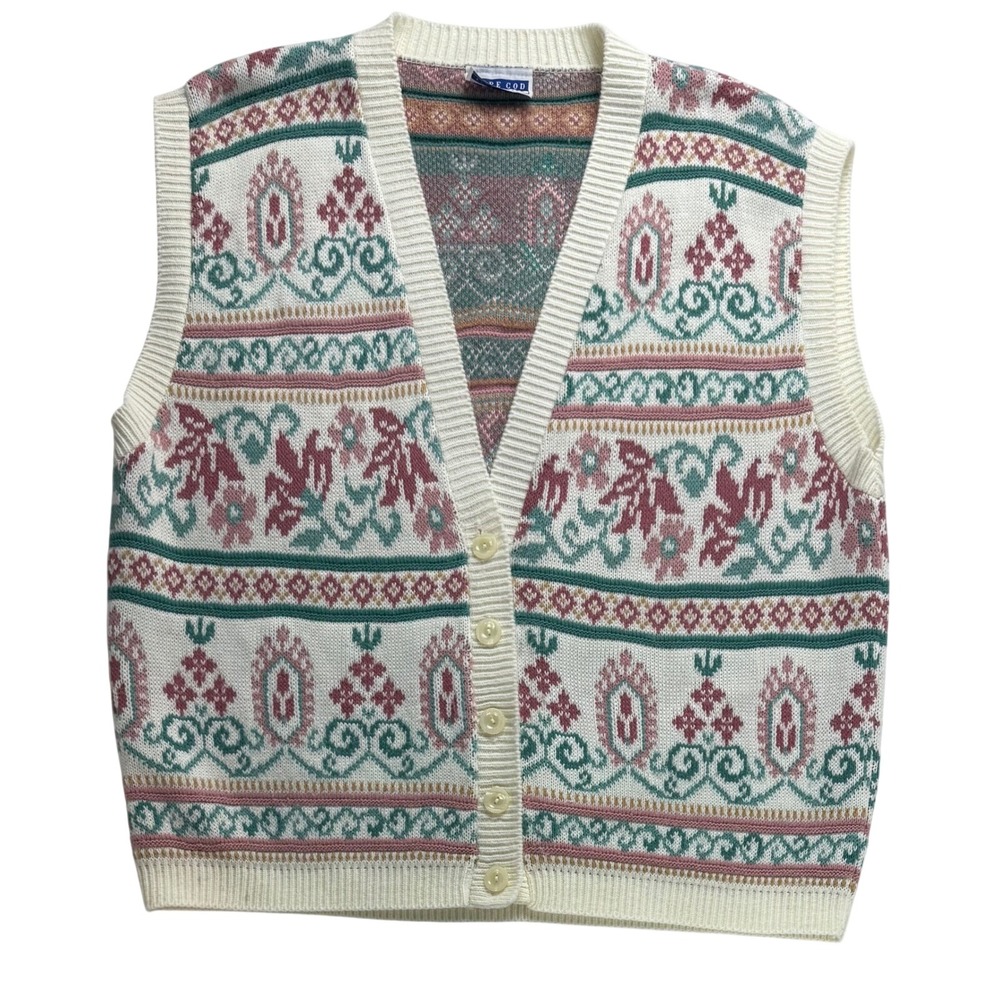 Cape Cod Sportswear Vintage Floral Fair‎ Isle Knit Sweater Vest Womens  L